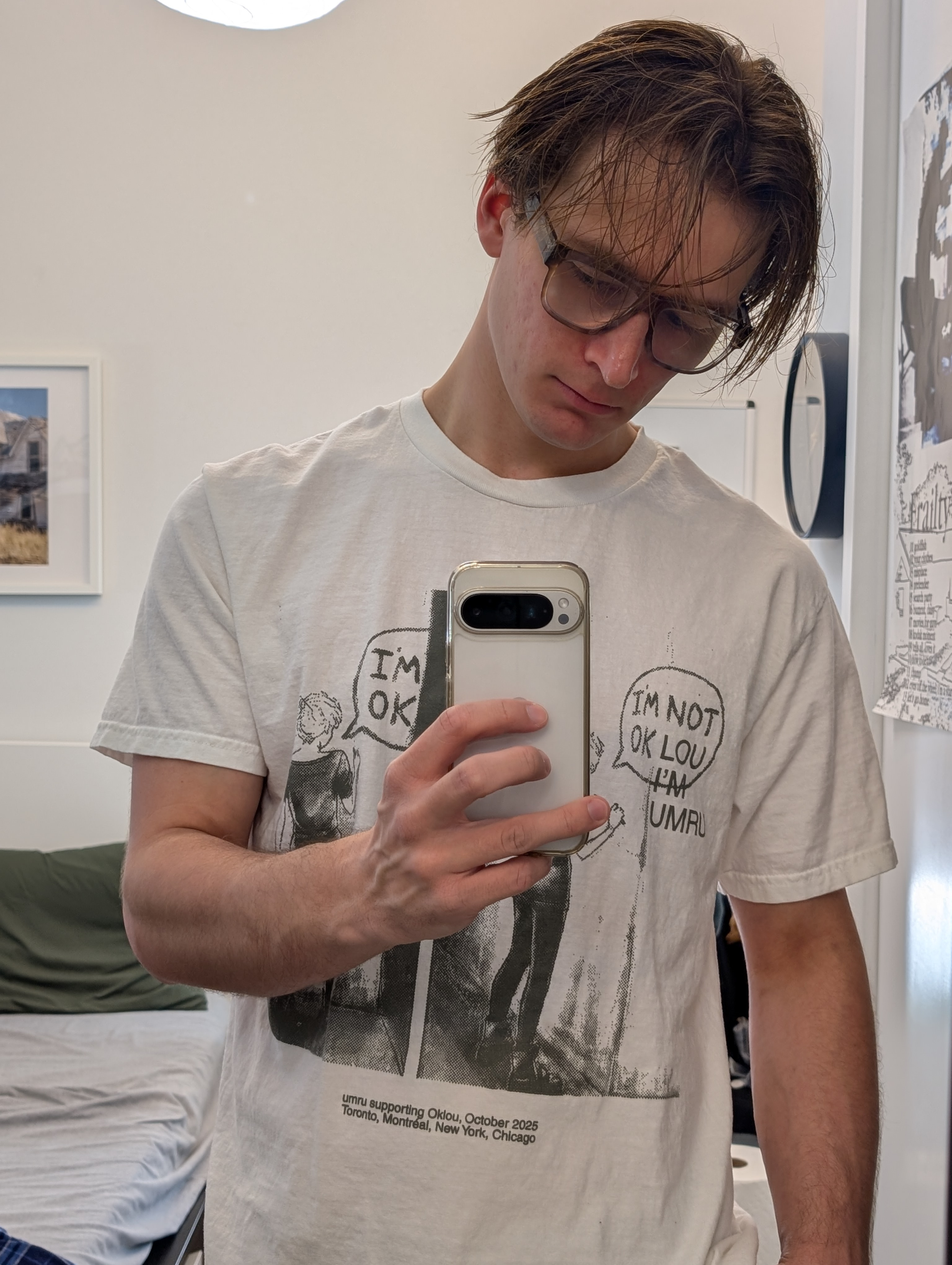 me wearing umru's gag "I'm not Oklou, I'm umru" shirt